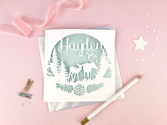 Personalised Stag Papercut Christmas Card