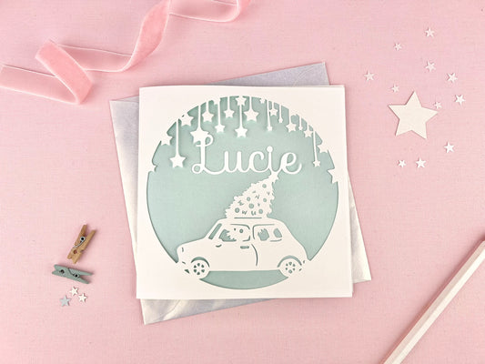 Personalised Mini Car Papercut Christmas Card