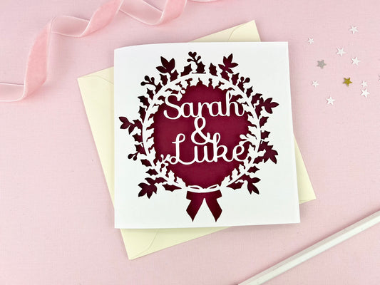 Personalised Bow Wreath Couple Papercut Christmas Card