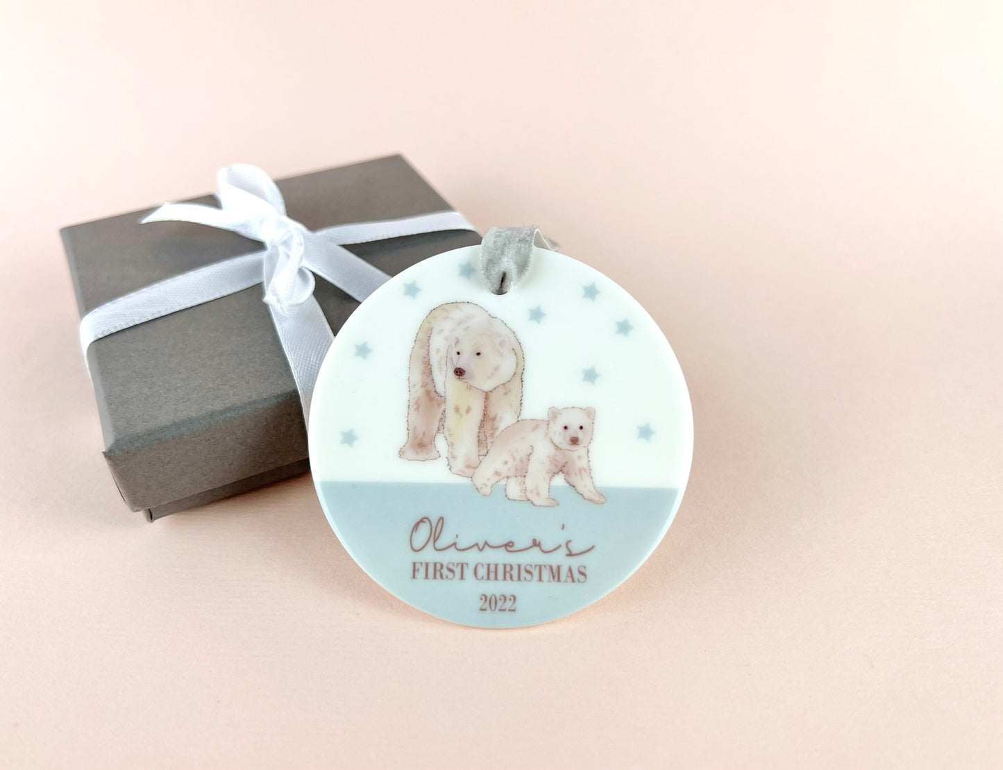 Personalised Name Polar Bears Bauble